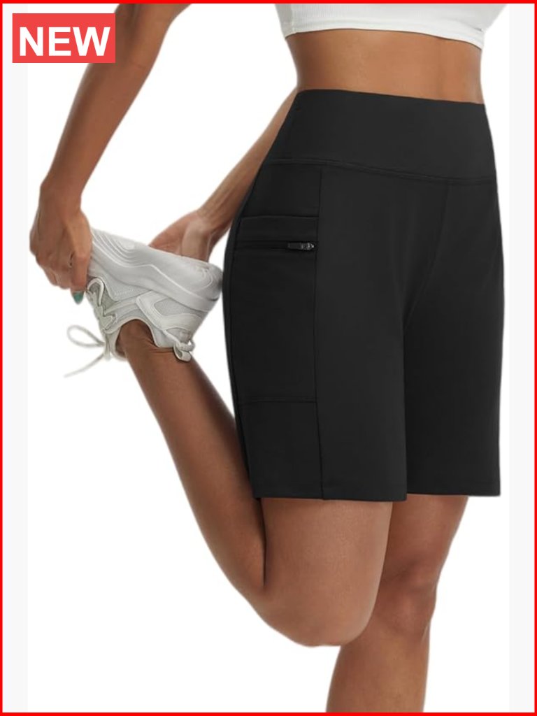 High Rise Bermuda Shorts With Zipper Pockets Athletic Running Workout